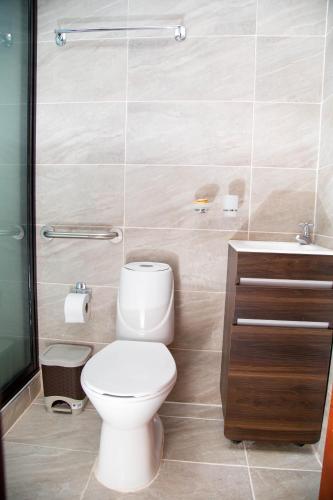 a bathroom with a toilet and a sink at Apartamentos Maridiaz a 7 minutos de todo lo que necesitas !!! in Pasto
