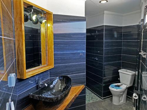 a bathroom with a sink and a toilet at Hotel Blawa in Abidjan