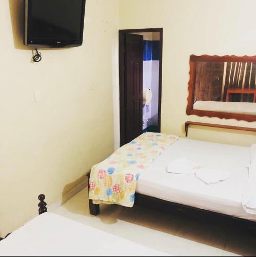 een slaapkamer met 2 bedden en een flatscreen-tv bij HOTEL PORTAL VICTORIA in Barrancabermeja