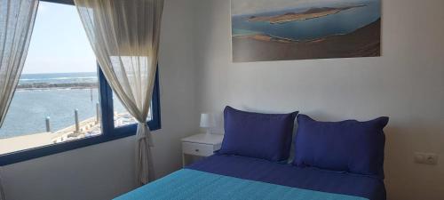 a bedroom with a bed with a view of the ocean at APARTAMENTO ALEGRANZA in Orzola