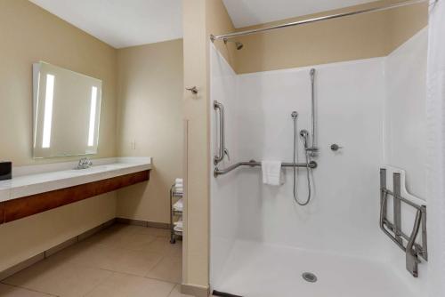 a bathroom with a shower and a sink at Comfort Suites Dry Ridge in Dry Ridge
