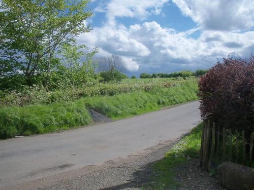 a road with a fence next to a field at Lisnafillan Lodge in Ballymena