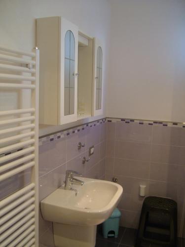 a bathroom with a sink and a toilet and a mirror at Alla Fontana Termale in Carano