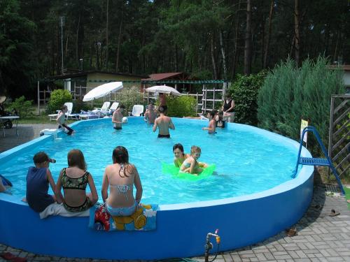 een groep mensen die in een zwembad zitten bij Ośrodek Wypoczynkowy Jelonek in Wolsztyn