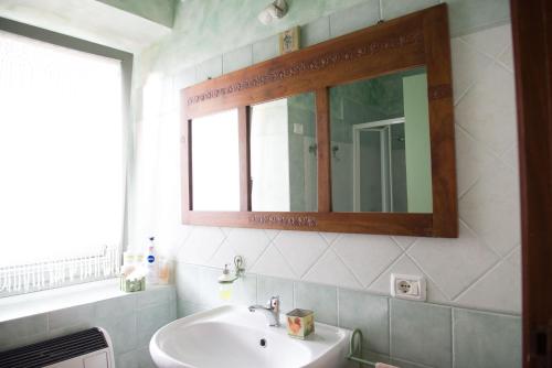 a bathroom with a sink and a mirror on the wall at L'Adele Bed & Breakfast in Occimiano