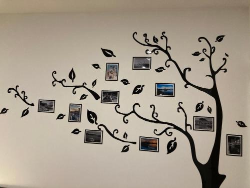a family tree with pictures on the wall at Da Mattia in Comacchio