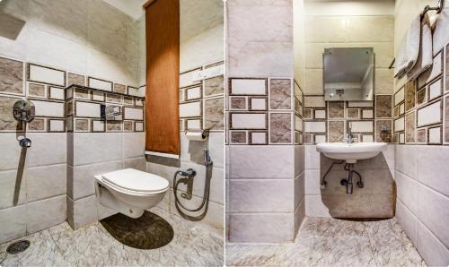 - deux photos d'une salle de bains avec toilettes et lavabo dans l'établissement hotel the Diamond, à Zirakpur
