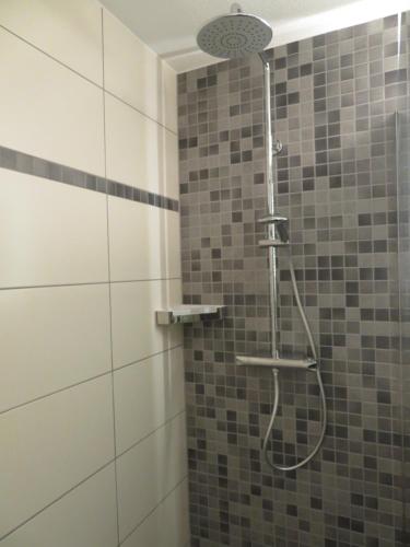 y baño con ducha con cabezal de ducha. en Ferienwohnung - Missen-Wilhams Allgäu, en Missen-Wilhams