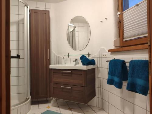 a bathroom with a sink and a mirror at Apartment Martina in Telfs