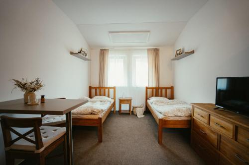 A bed or beds in a room at Apartmány Pod Kopcem - Monínec