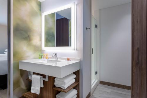 a bathroom with a sink, mirror, and bathtub at Wyndham Garden Orlando Universal / I Drive in Orlando