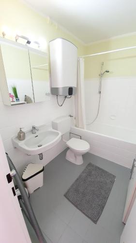 un bagno bianco con un water e un lavandino di Ferienwohnung Schöne Aussicht a Langenargen