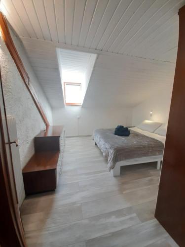 a bedroom with a bed and a skylight at Ampia Mansarda a Dimaro in Val di Sole in Monclassico