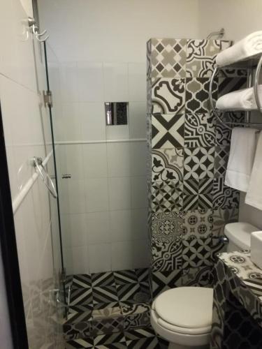 a bathroom with a shower and a toilet in it at Suites Viveros Coyoacán I Hospedaje a tu medida in Mexico City