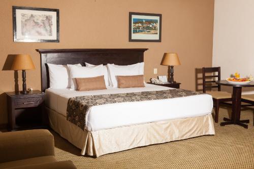ein Schlafzimmer mit einem großen Bett in einem Hotelzimmer in der Unterkunft Best Western Posada Del Rio in Gómez Palacio