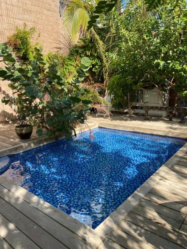 a swimming pool with blue water in a yard at Las Palmas in Eilat