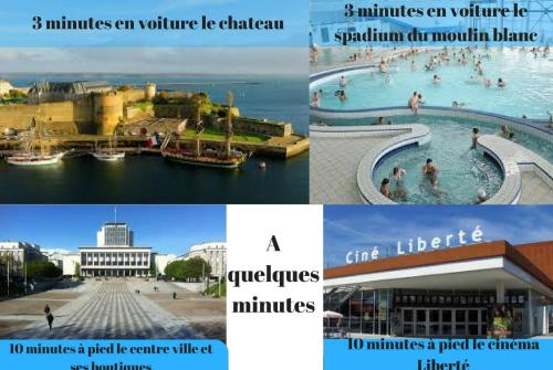 a collage of four pictures of a swimming pool at Appart Cosy Brest (La gare) vue mer in Brest