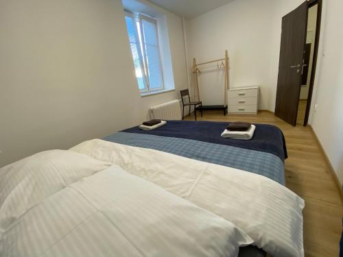 a bedroom with two beds and a window at No. 34 in Hradec Králové