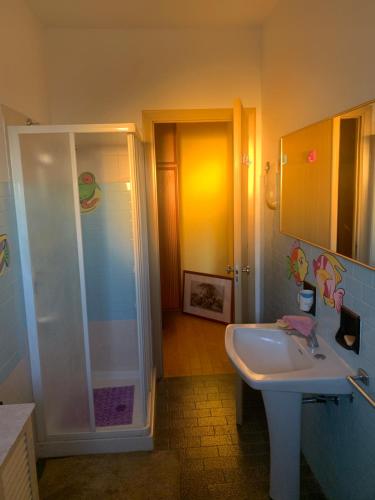 W łazience znajduje się prysznic i umywalka. w obiekcie Friuli Appartamenti w mieście Cormòns
