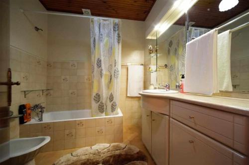 a bathroom with a tub and a sink and a bath tub at Casa Rural do Salgueirinho in Santo Tirso