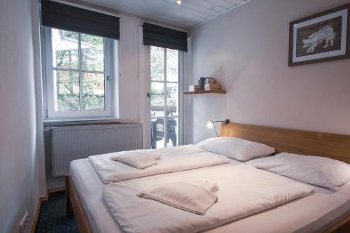 sypialnia z 2 łóżkami i 2 oknami w obiekcie Apartment Peacock - Steinbock Lodges w mieście Zell am See