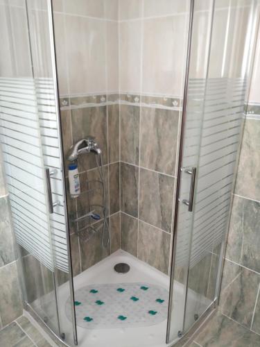 prysznic ze szklanymi drzwiami w łazience w obiekcie Casa Nazario Duplex w mieście Los Llanos de Aridane
