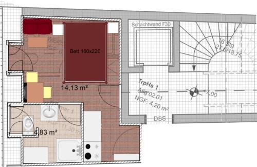 埃肯弗德的住宿－Frau-Clara-Haus-Ecke-4，建筑的平面图
