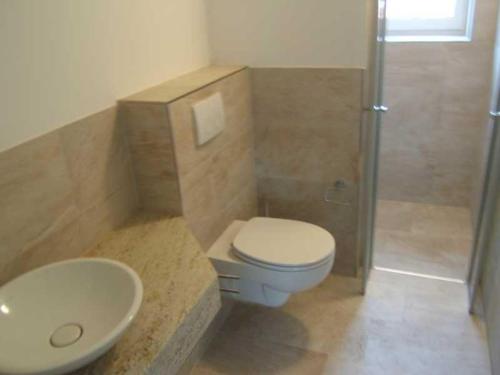 ツィングストにあるPiratennest-1のバスルーム(トイレ、洗面台、シャワー付)