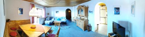 a room with a living room with a couch and a tv at Haus Haidweg Wohnung 4 in Haidmühle
