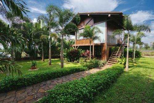 a house with palm trees in front of it at The Source At Sula in Nashik