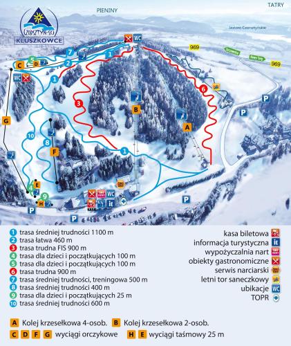 a map of a ski resort in the snow at udanypobyt Apartamenty Czorsztyn Panorama 2 B in Czorsztyn