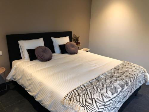 een bed met twee kussens in een slaapkamer bij Huis Berenbroek in Genk