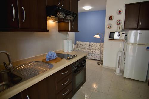 eine Küche mit Spüle und Kühlschrank in der Unterkunft Casa Anna, cerca la playa in Arona