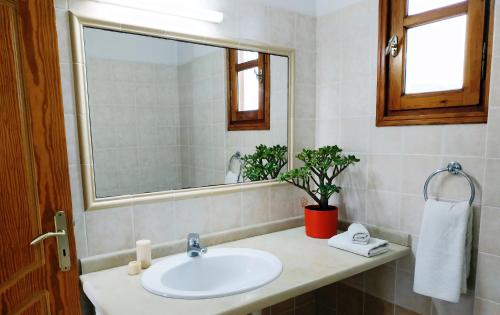a bathroom with a sink and a mirror at Goldy's Villa in Roussospítion