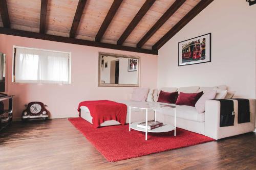 a living room with a white couch and a red rug at CASA LUNA - WONDERFUL LAKE VIEW in Brione sopra Minusio