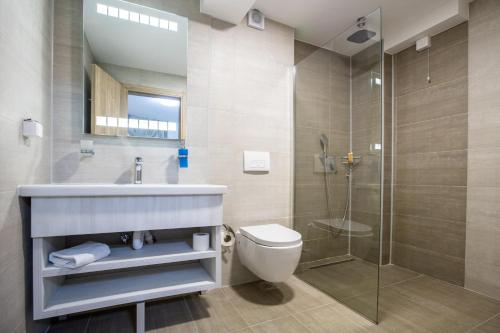 ein Bad mit einem Waschbecken, einem WC und einer Dusche in der Unterkunft Aqua Spa Termale in Novi Pazar