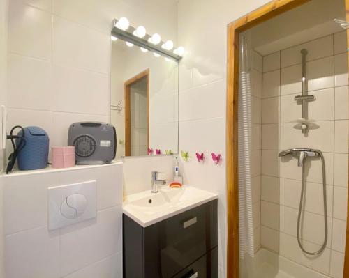 un baño con lavabo y ducha en ISOLA Front de Neige - STUDIO, en Isola 2000