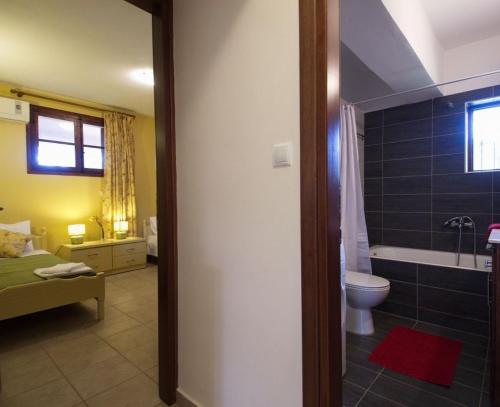 a bathroom with a toilet and a bath tub at Villa Maragoudi in Arménoi