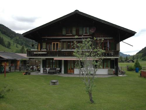 a large house with a green lawn in front of it at apartment in Lenk in Simmental Bernese Oberland in Lenk