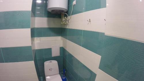 a bathroom with a toilet and green and white tiles at Просторная квартира в Одессе in Odesa