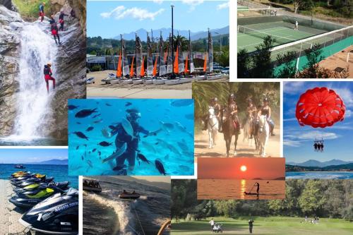 a collage of photos with people in the water at Sole Rossu in Albitreccia