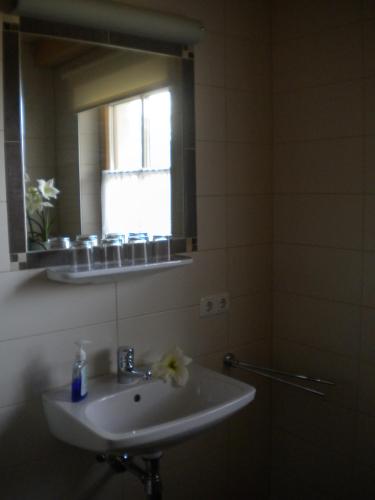 a bathroom with a sink and a mirror at Haus Helene in Rauris