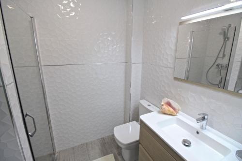 a bathroom with a shower and a sink and a toilet at Estudio Playa Muchavista in El Campello