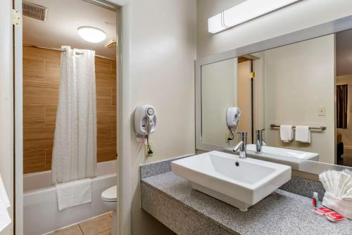 a bathroom with a sink and a toilet and a mirror at Econo Lodge North Charlottesville in Charlottesville