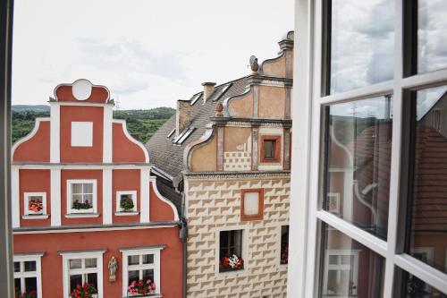 a view from a window of buildings at Penzion U Johanky in Kadaň