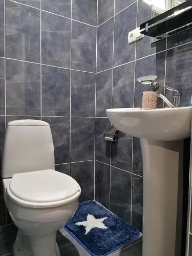 a bathroom with a toilet and a sink at Autøgráph Boutique Høme 9 in Borjomi