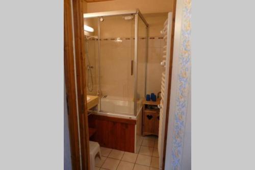 a bathroom with a shower and a sink and a tub at Le Rustica, 3 rooms, 3 stars, 6 people in Les Houches