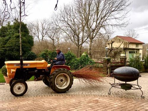 a man on a tractor with a b grill at AGRITURISMO Da Baffone in Santo Stefano del Sole