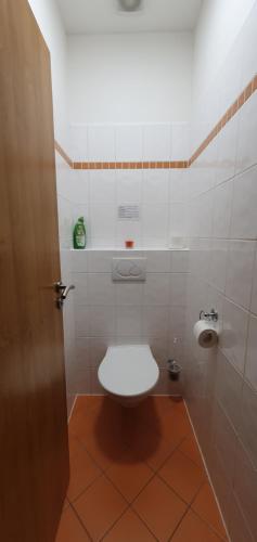 a bathroom with a toilet in a stall at Penzion Duncan in Janske Lazne