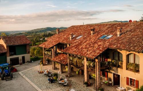 an aerial view of a building with tile roofs at Casa Baricalino in Novello